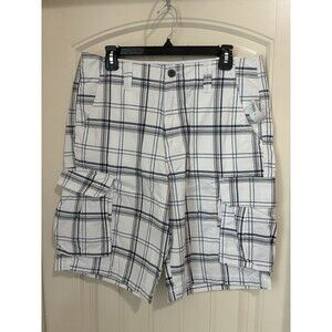 Old Navy Men's  Blue Gray White Plaid Casual Cargo Shorts 100% Cotton Size 33